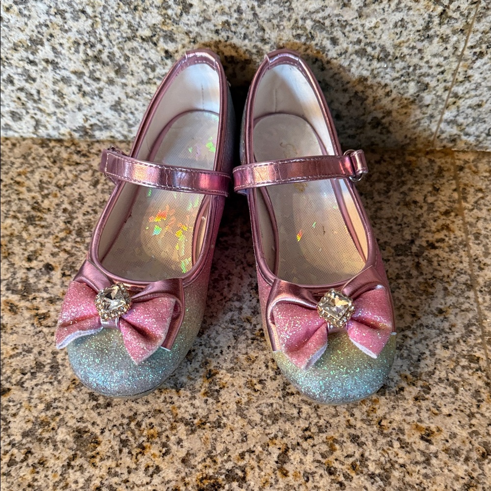 Sparkly Pink and Blue Kids Shoes with Bow